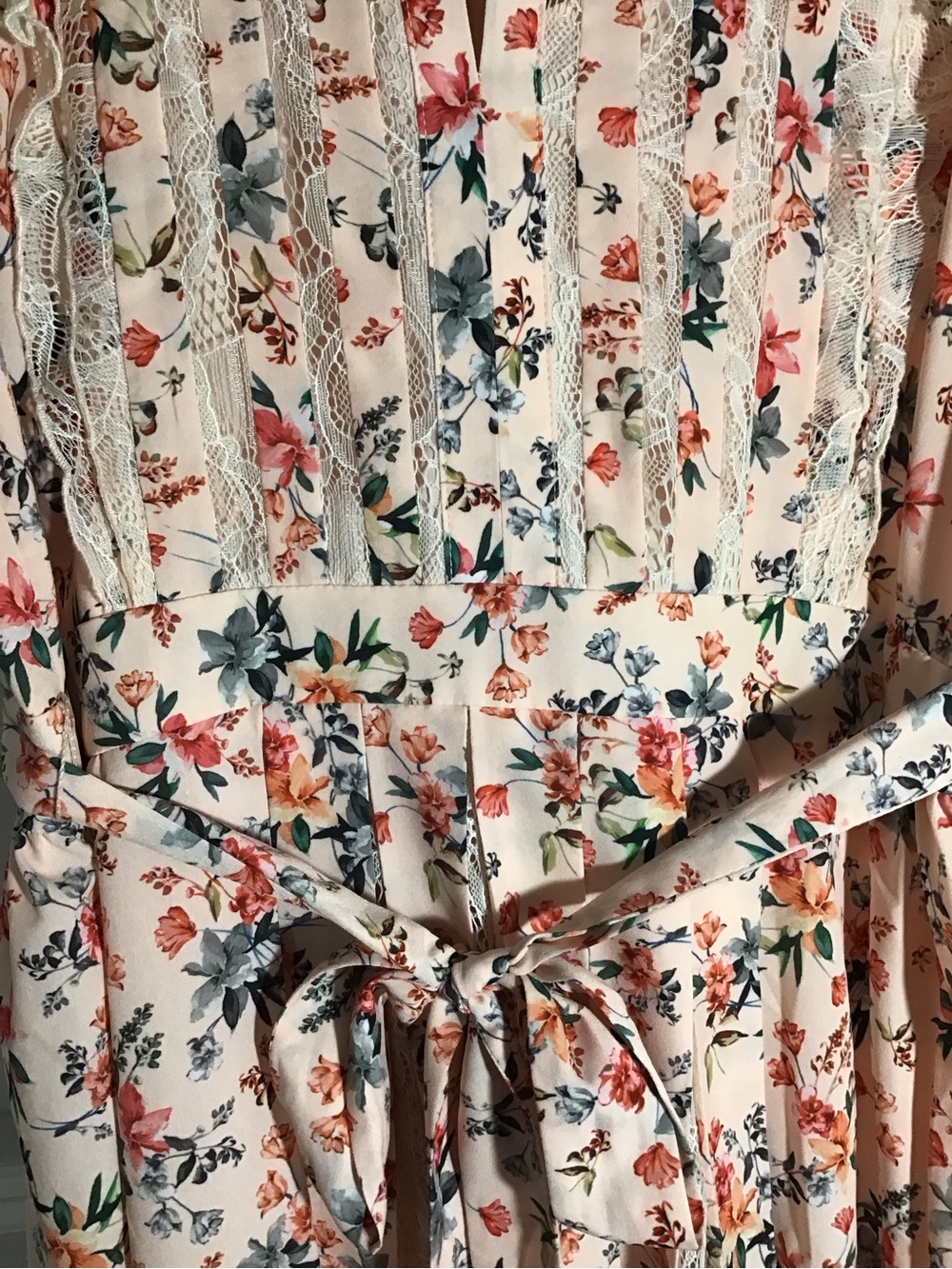 French Connection Blush Floral Lace-Trim Midi Dress Size 8 - Picture 5 of 15